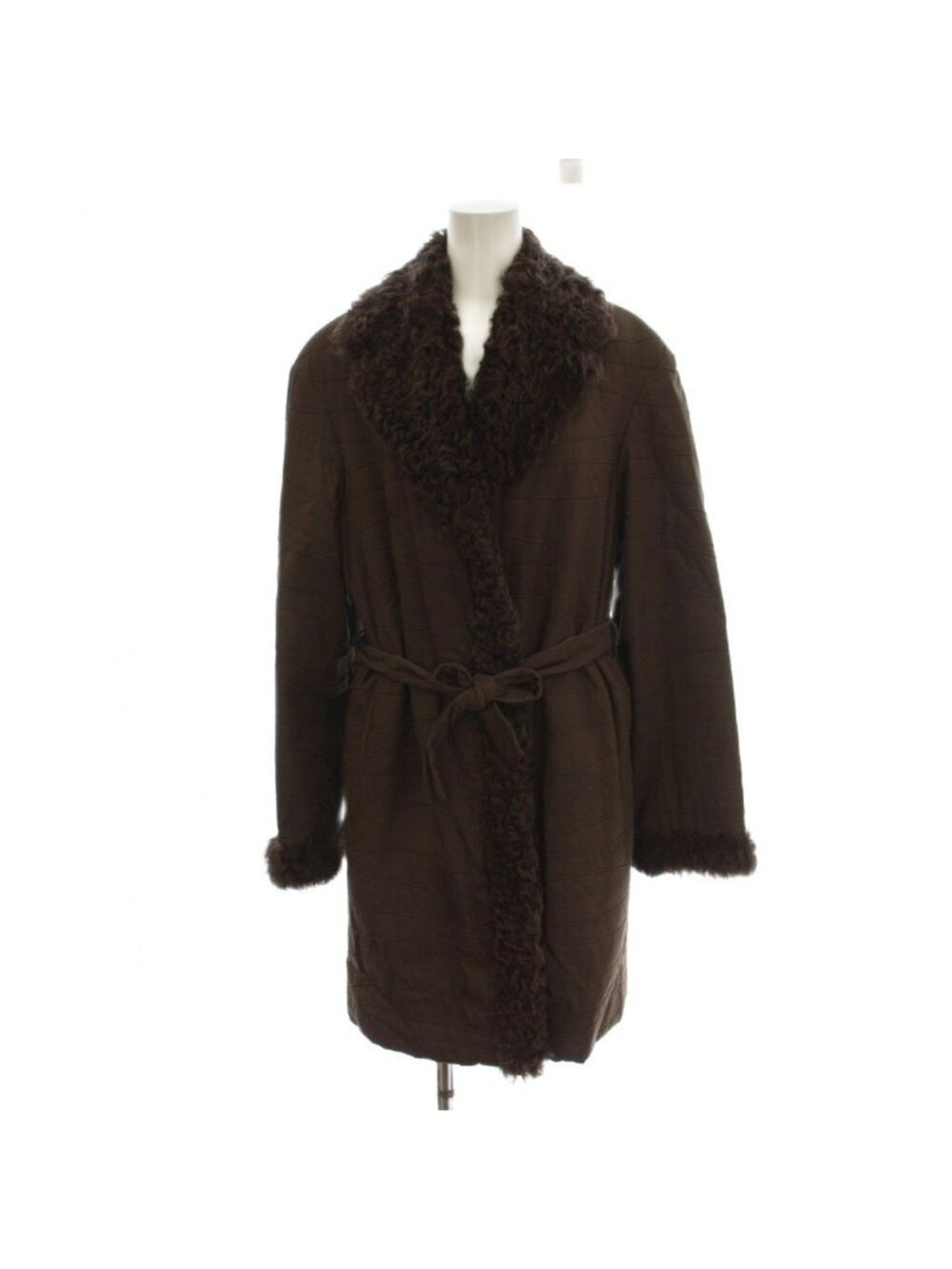 Fendi Ssime Fer Coat 36 Brown Silk Fur Lamb Collar Long Sleeve LP